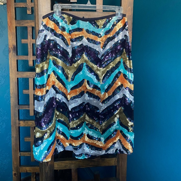 NICOLE PAIGE 100% Silk Multi Coloured Fully Sequin Skirt, US 12 - Picture 1 of 5